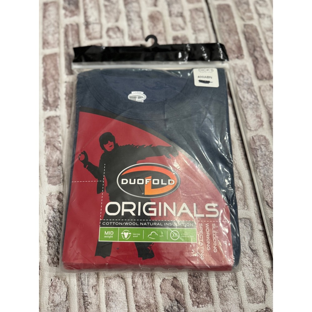 VTG Y2K Duofold Originals Mens Navy Blue Merino Wool Blend Thermal Top Large New